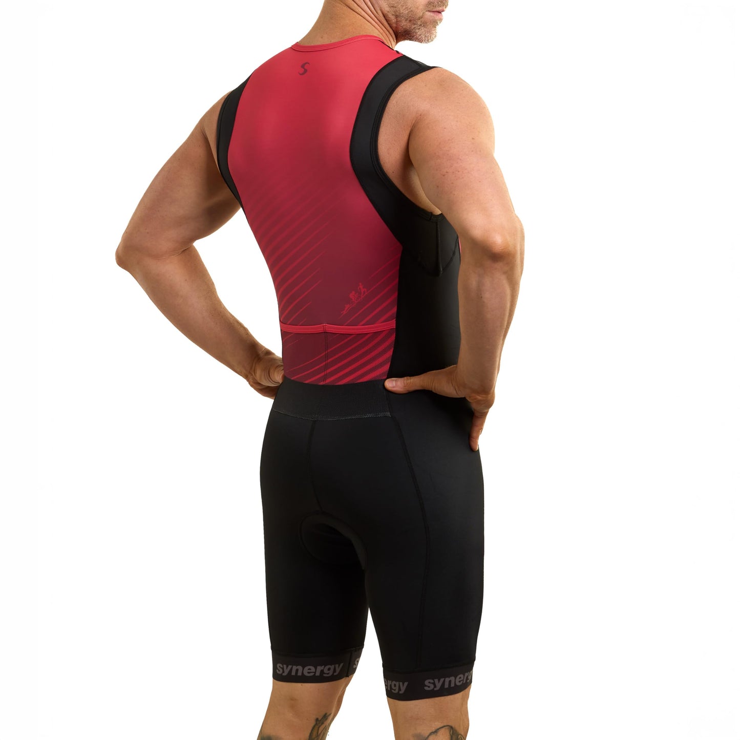 Synergy Triathlon Tri Suit - Men's Race Sleeveless Trisuit (Black/Ruby, XX-Large)