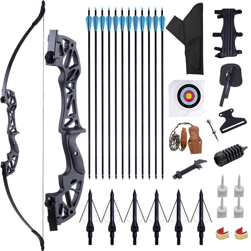 Furqery 52" Bow and Arrow Set for Adults, Archery Recurve Bows Beginner Right & Left Handed, Takedown Recurve Bow with 12 Carbon Fiber Arrows for Hunting & Target Practice Outdoor, 40lb