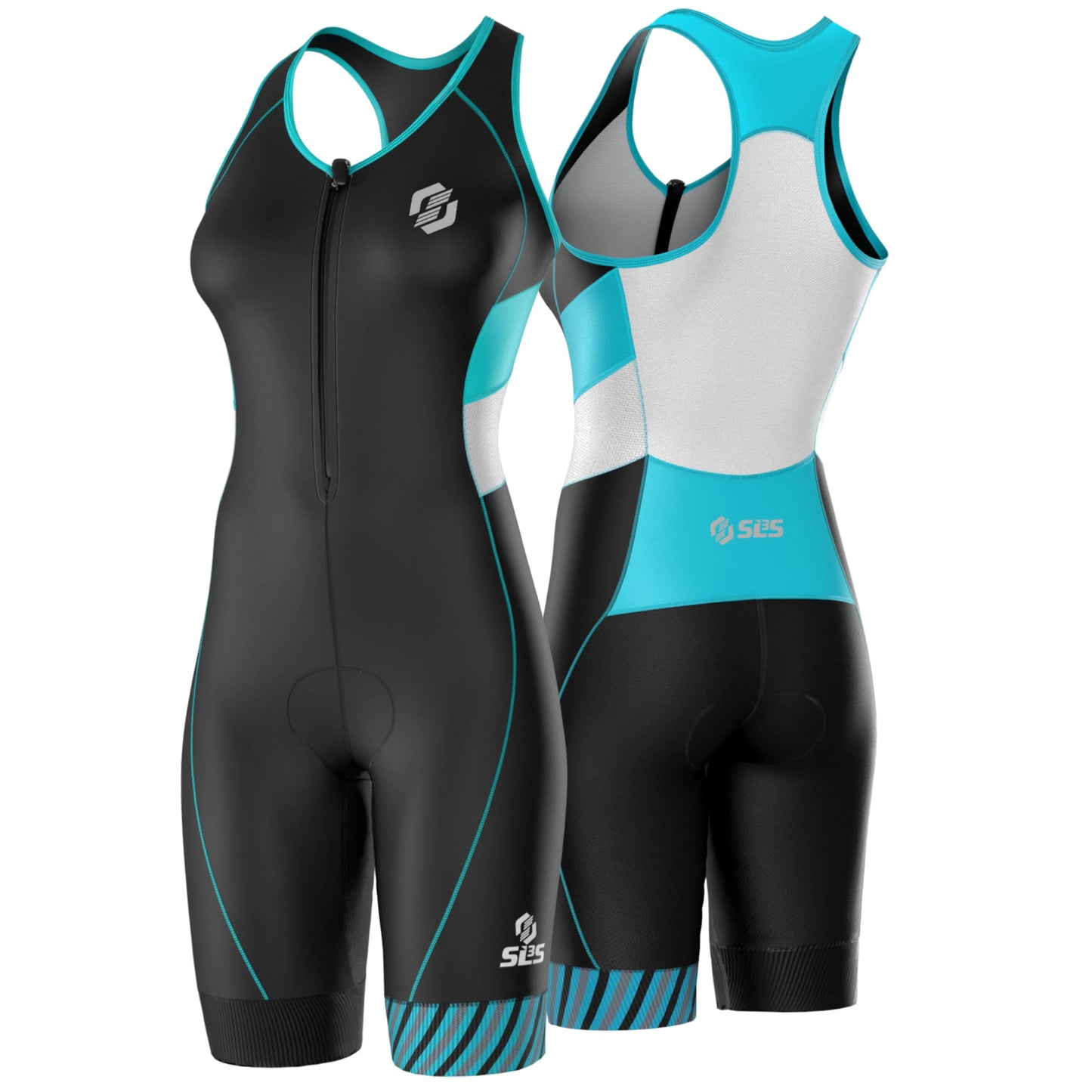 SLS3 Triathlon Suits Women – Sleeveless Trisuit Women - Premium FX Fabric, Tri Suit Womens Triathlon Suit, No Shelf Bra (Sky Blue, X-Small).