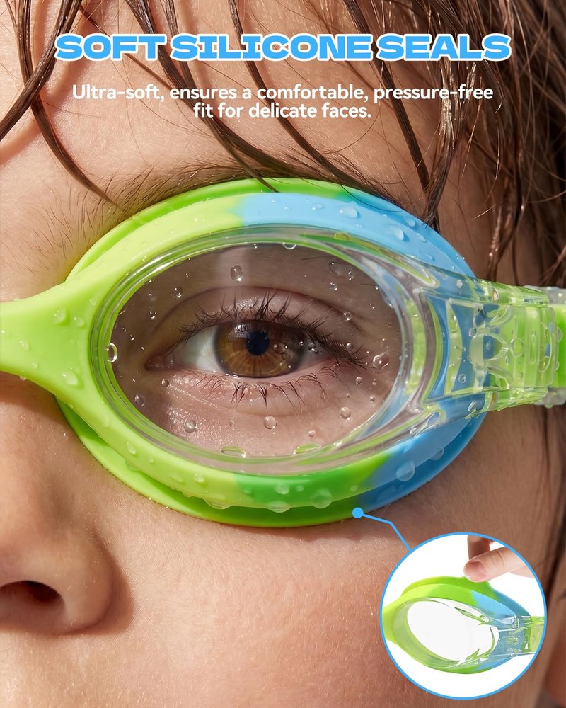 Aegend Swim Goggles for Kids Age 3-8 Anti-Fog Clear Vision Full Protection Goggles Perfect for Toddler Swimming (Green-1 Pack)