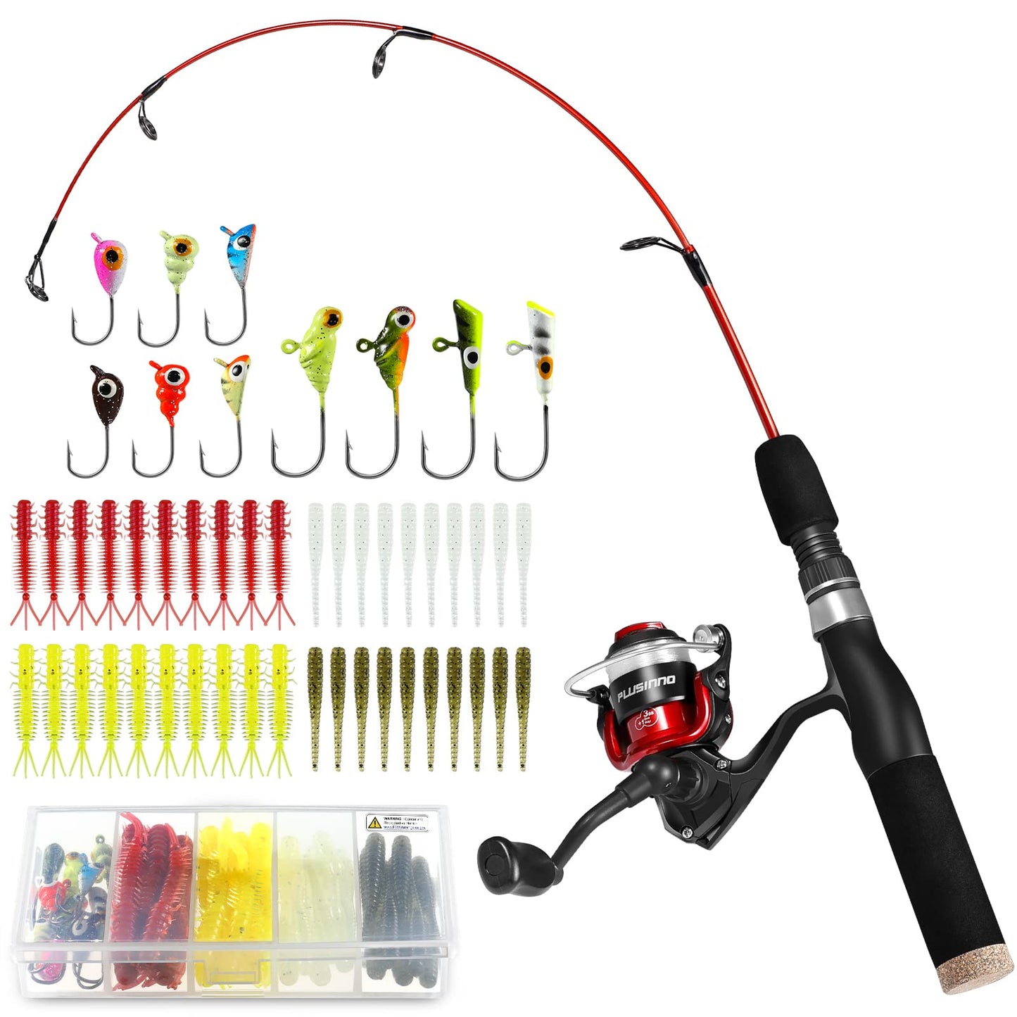 PLUSINNO Ultralight Winter Ice Fishing Rod Reel Combo 26/27/28 inch. Medium Light Fast Action Multi-Species Spinning Ice Fishing Pole Tackle Walleye Perch Panfish Bluegill -C