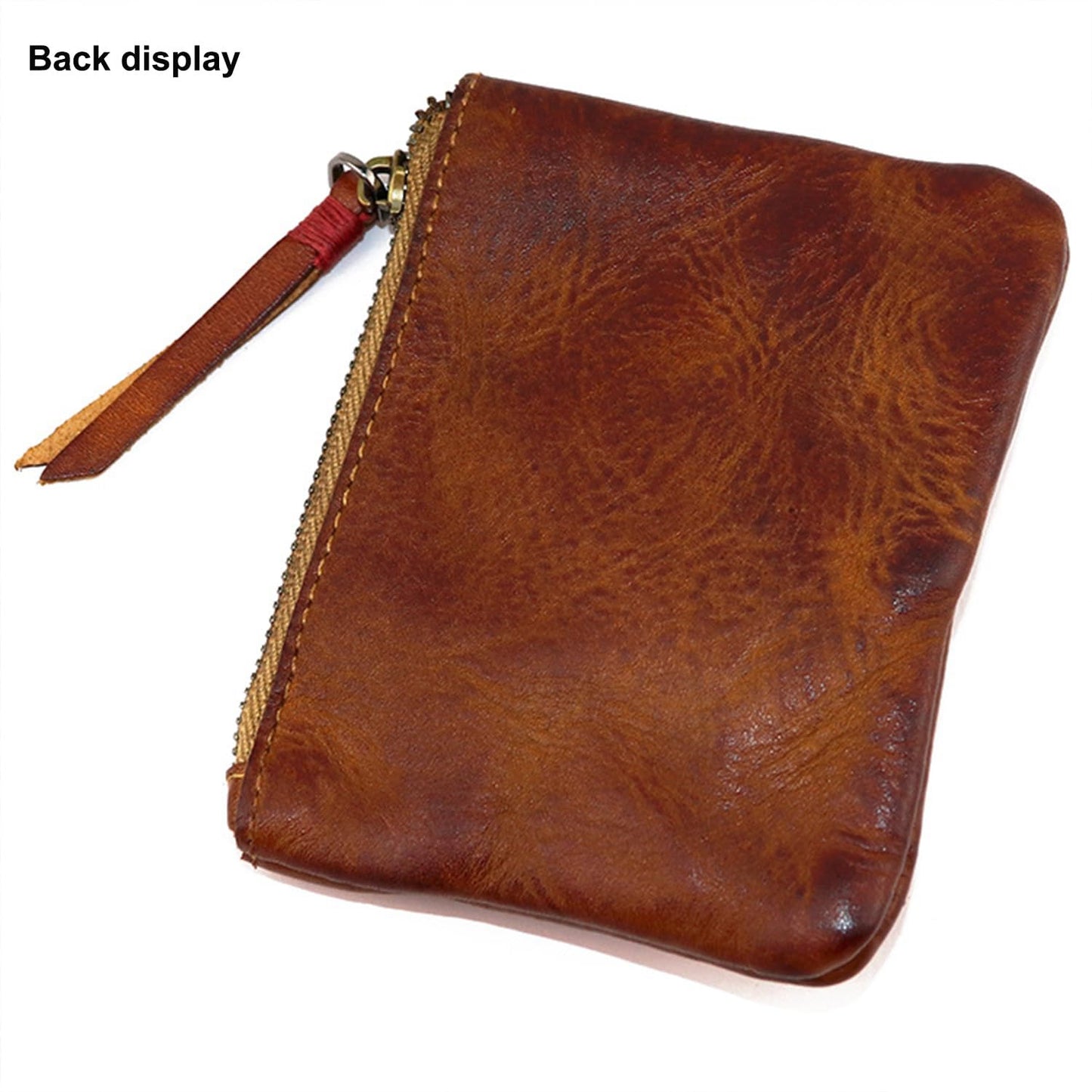 LFWATAXY Genuine Cowhide Coin Purse for Men, Women Leather Coin Pouch Zipper Coin Purse Wallet Leather Zipper Storage Bag Coin Organizer (Brown)