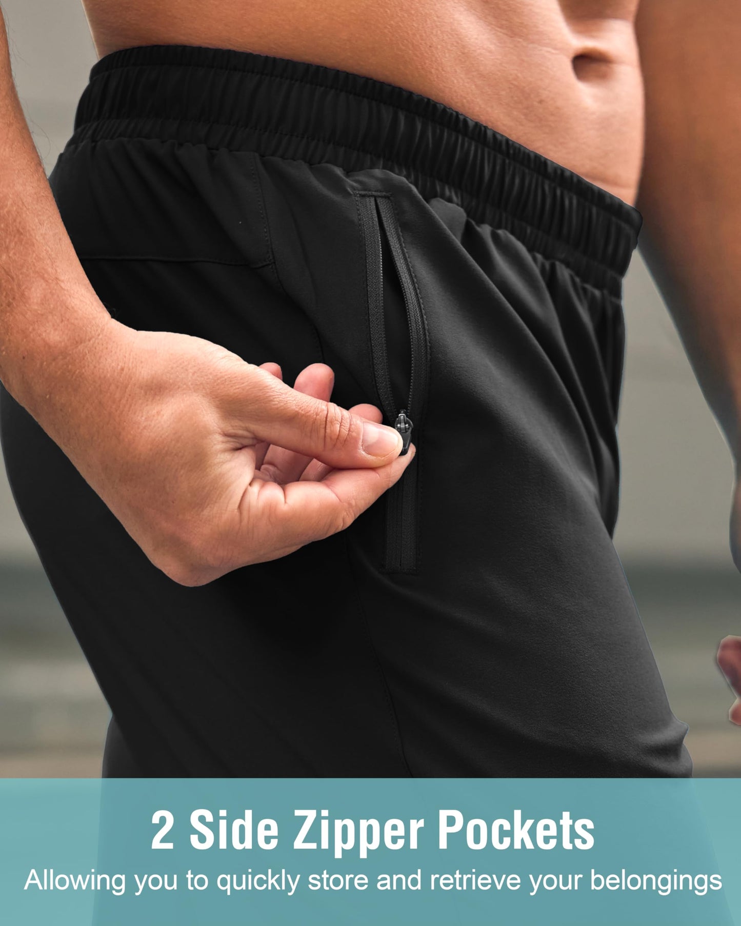 G Gradual Men's Athletic Running Shorts with Zipper Pockets Quick Dry 7"/ 5"/ 9" Workout Gym Shorts for Basketball Hiking(Black,9L)