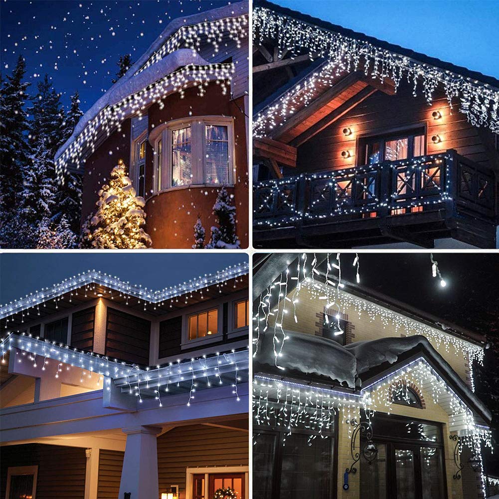 Qunlight Orangie 8 Modes LED Icicle Lights, 9.8 FT 96 LED Fairy String Lights Plug in Extendable Curtain Light String Christmas Lights for Bedroom Patio Yard Garden Wedding Party (Cool White)