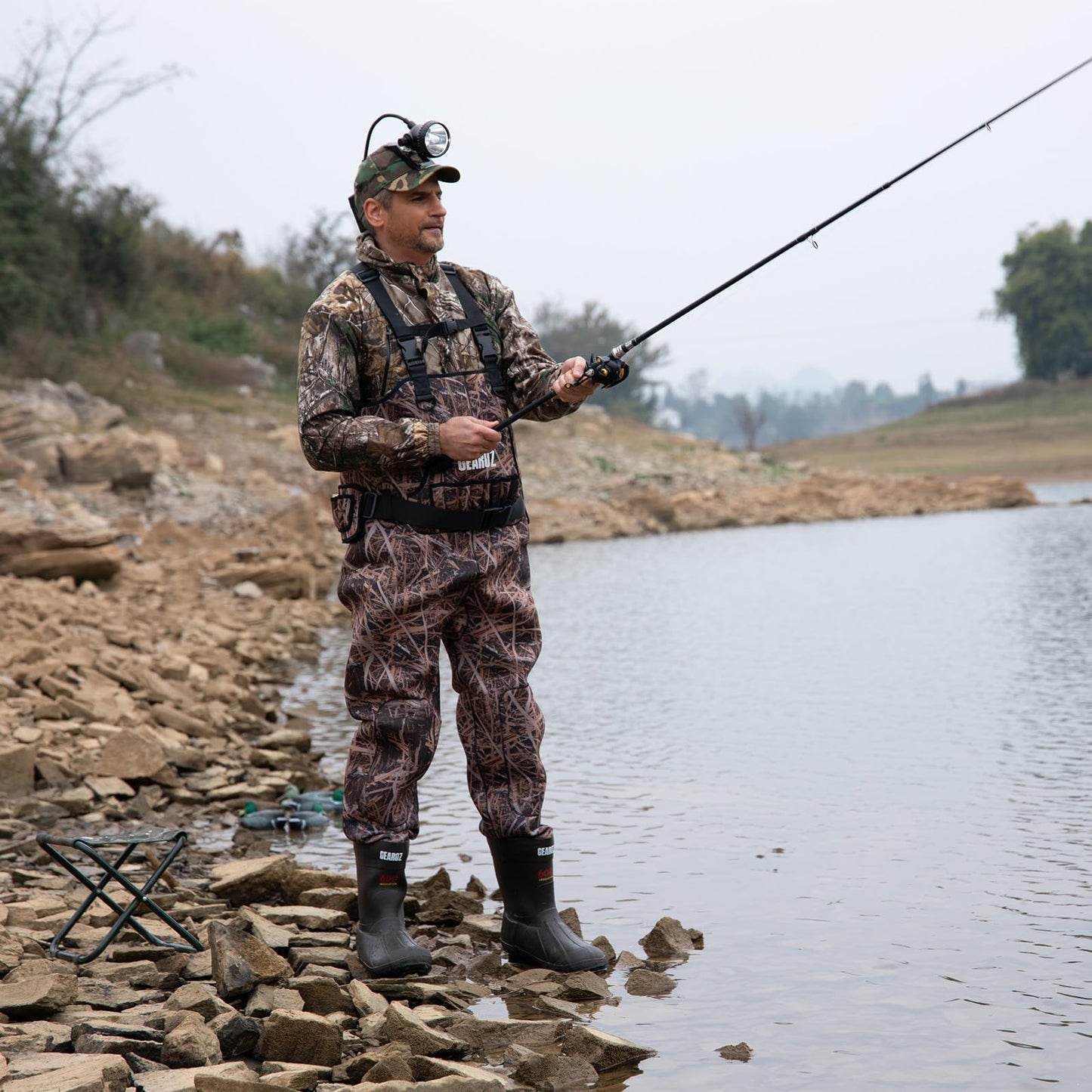 GearOZ Duck Hunting Waders for Men, Waterproof Bootfoot Chest Wader Insulated Neoprene Camo Waders with Boot Hanger for Fishing, Waterfowl Hunting Breathable Hunter Waders Weighters, Size 10