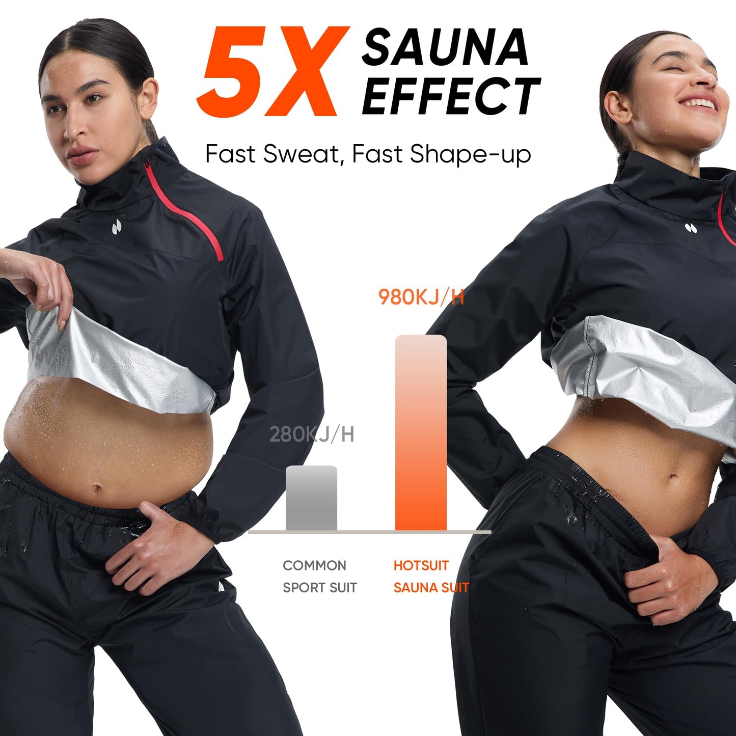 HOTSUIT Sauna Suit for Women Boxing Sauna Jacket Women Anti Rip Workout Sweat Suit for Gym, Black, L