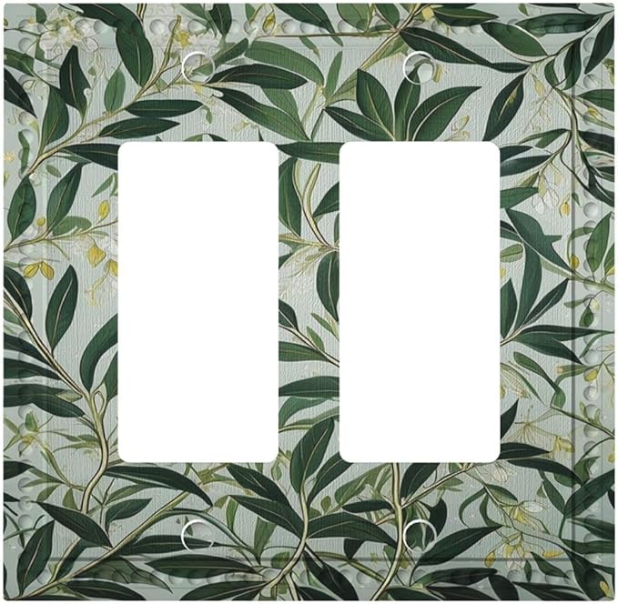 Sage Eucalyptus Leaves Foliage Dual Outlet Covers Wall Plate 2 Gang Rocker Decora Decorative Switchplate Electrical Faceplate GFCI Light Switch Covers for Farmhouse Living Decor