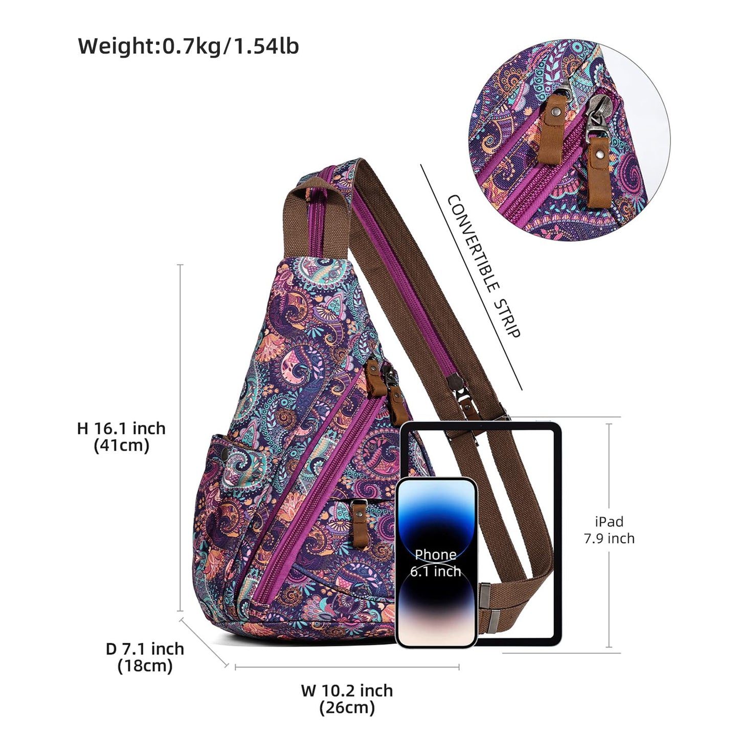 KL928 Canvas Sling Bag - Small Crossbody Backpack Shoulder Casual Daypack Rucksack for Men Women