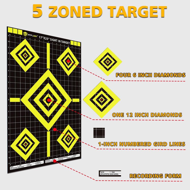 Atflbox Sight in Shooting Range Paper Target, 17X25 Inch High Visibility Target Paper for Indoor and Outdoor Shooting Practice, Suitable for Handgun, Pistol, Rifle, Airgun, Pellet BB Gun (25 Pack)