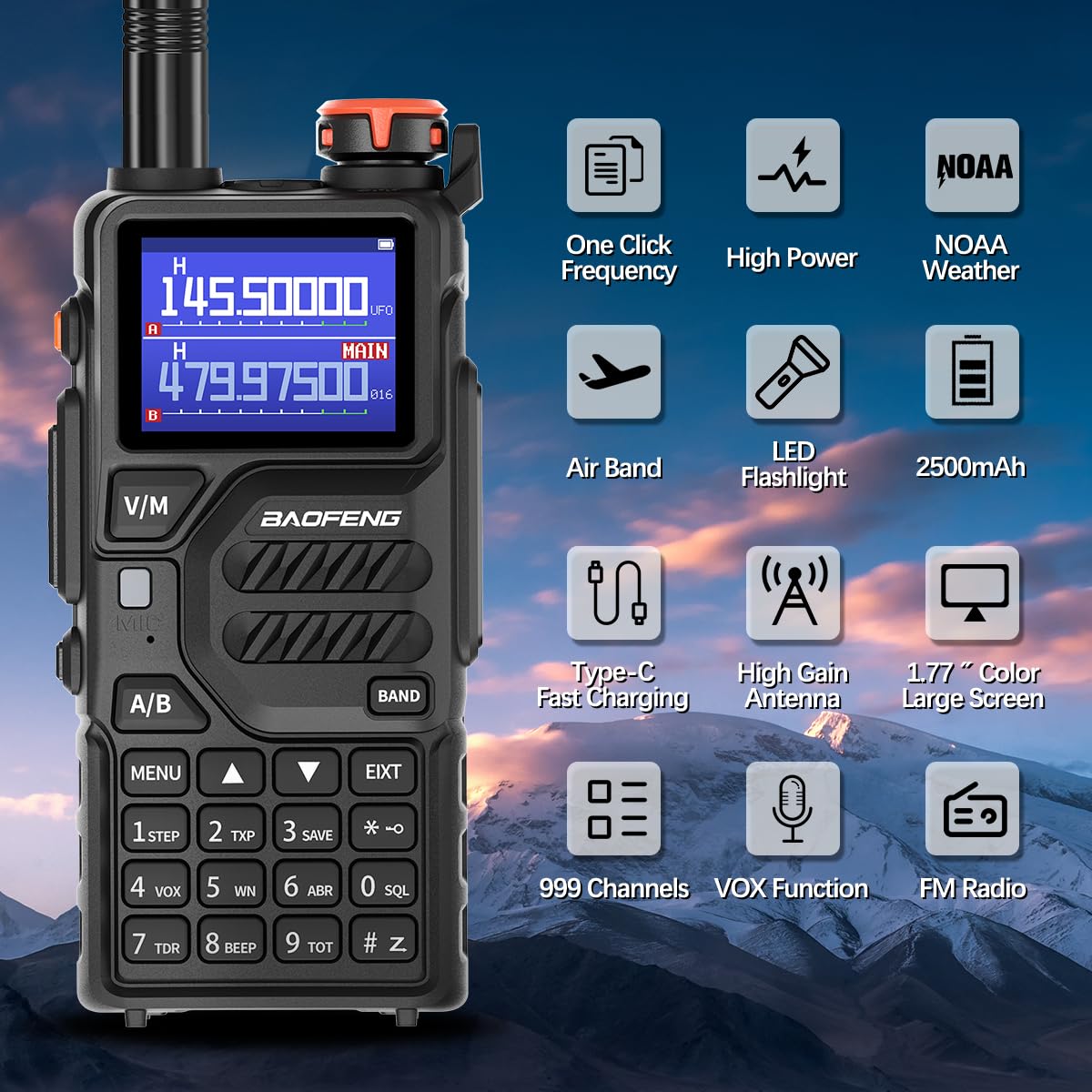 BAOFENG K5PLUS Radio Ham Radio 10W Rechargeable Walkie Talkies Long Range UV32 5RM Handheld Two Way Radio NOAA Weather Radio with Copy Frequency,USB-C Charging for Hunting Survival Gear