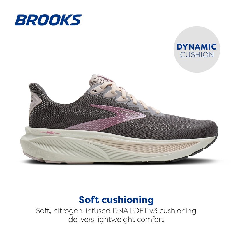 Brooks Women’s Ghost 17 Neutral Running Shoe - Poppy Seed/Pink/Bluewash - 8.5 Medium