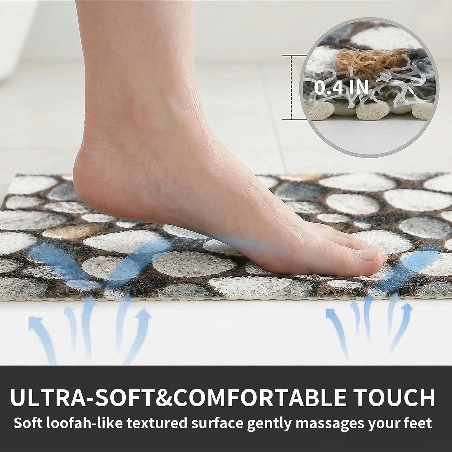 Square Shower Mat Non Slip, 24 x 24 Inch Soft PVC Loofah Shower Mats for Wet Area, Foot Scrubber Anti Slip Bathmat with Drain, Quick Drying Easy Cleaning Bath Mat for Tub, Bathroom