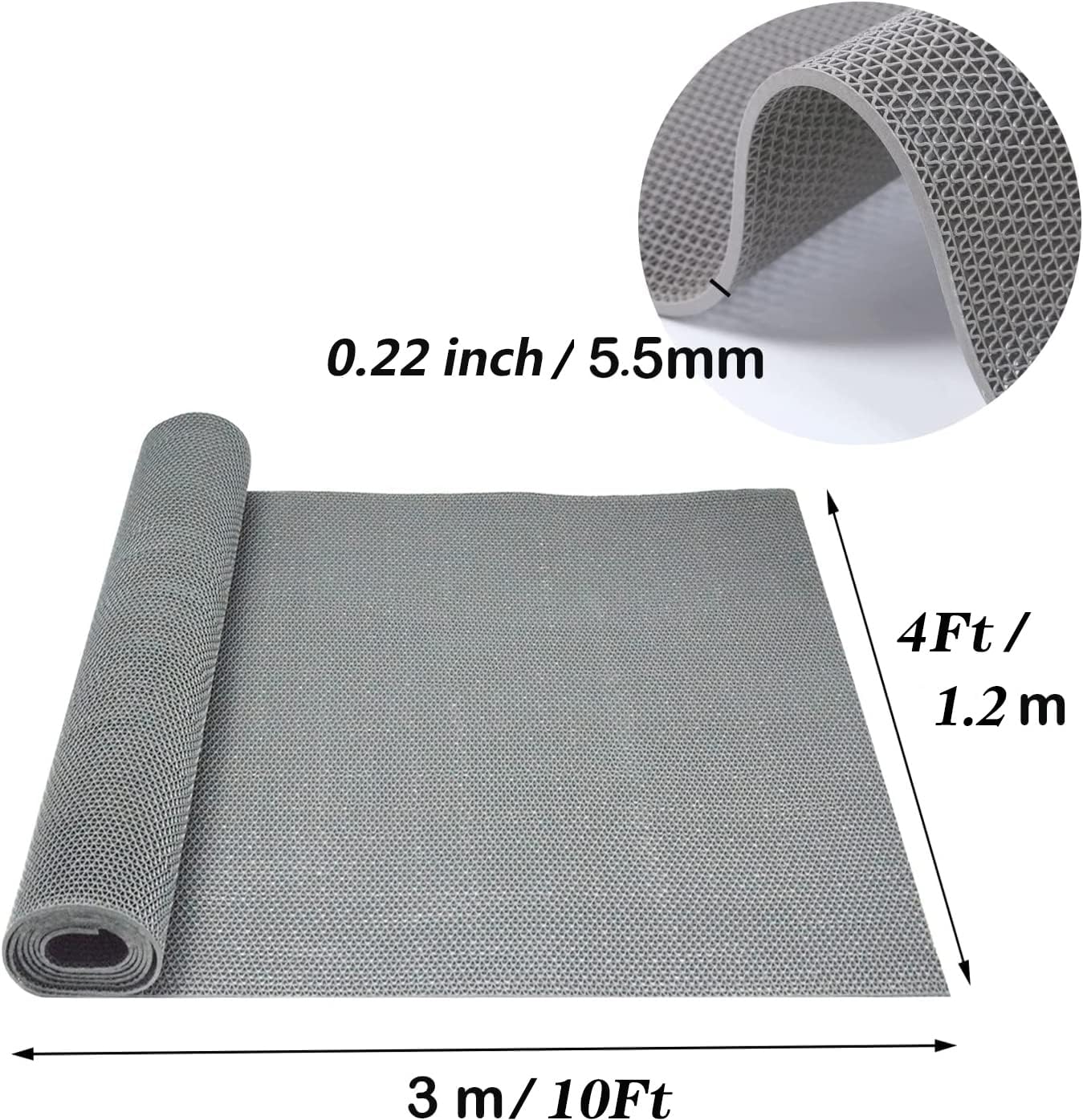 4x10 Ft Non Slip Drainage Floor Mats, 0.22'' Thick PVC Mesh Hollow Drainage Mat, Bathroom Pool Floor Mat for Garage Basement Restaurant Swimming Pool Bath Shower Wet Area (Gray)