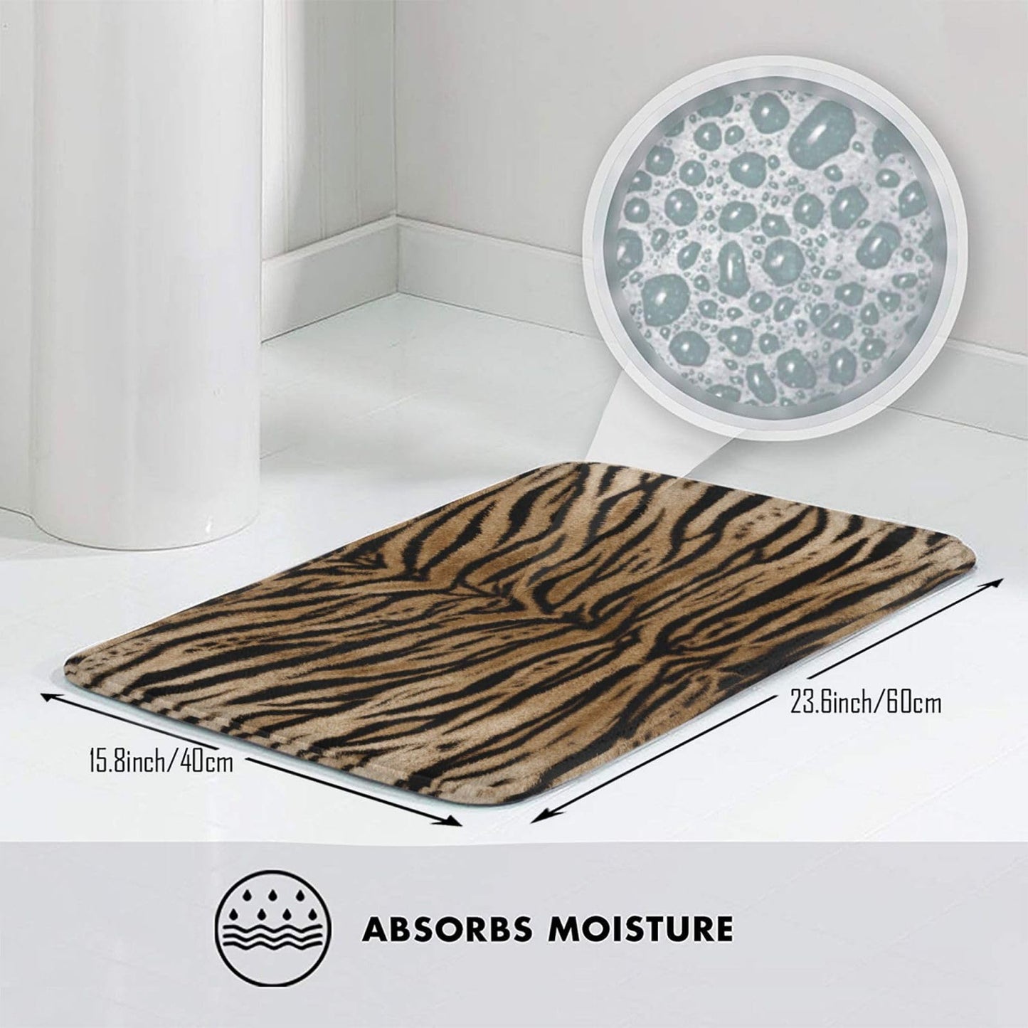 Sovvin Tiger Texture Print Bath Mat, Non-Slip Microfiber Rug, Soft Absorbent Kitchen Door Mat for Bathroom,Bedroom, 16x24 Inches