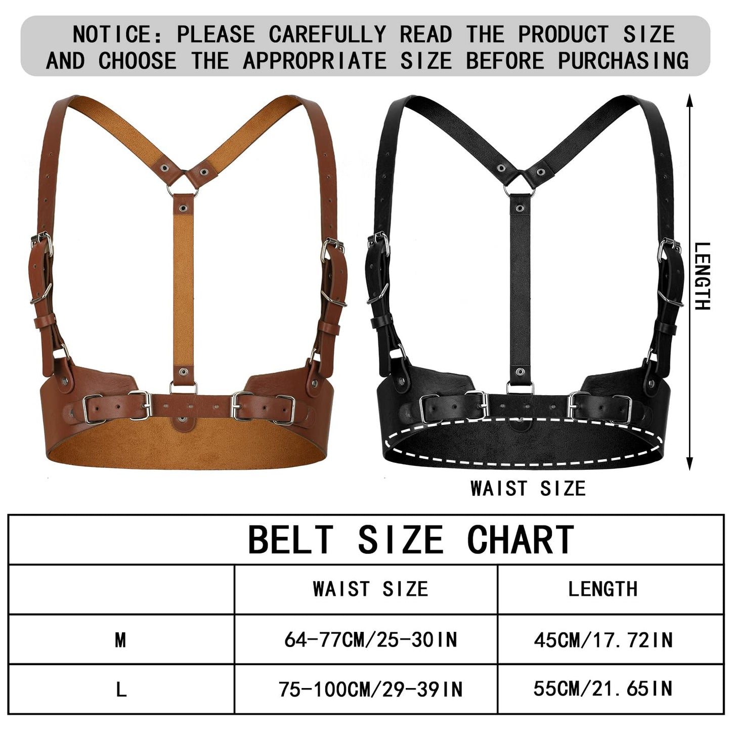 Hicarer 2 Pcs Women Leather Waist Belt Leather Harness for Women Fashion Body Chain Adjustable Waist Belt for Party Cosplay(Medium,Classic Style)