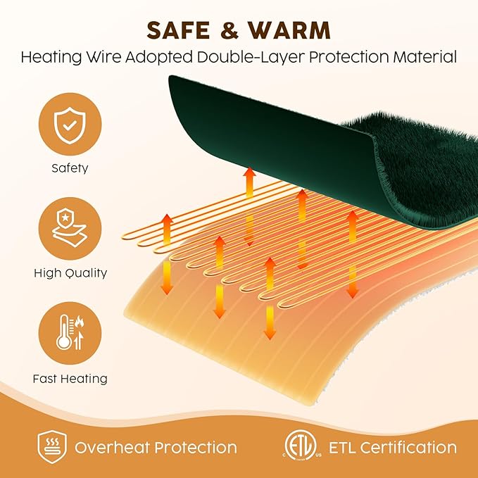 HYLEORY Heated Electric Blanket Throw 50"x60" Soft Fleece & Flannel with 5 Heating Levels & 3 Hours Timer Auto Shutt Off, ETL Certified, Washable，Heated Blanket for Body-Dark Green