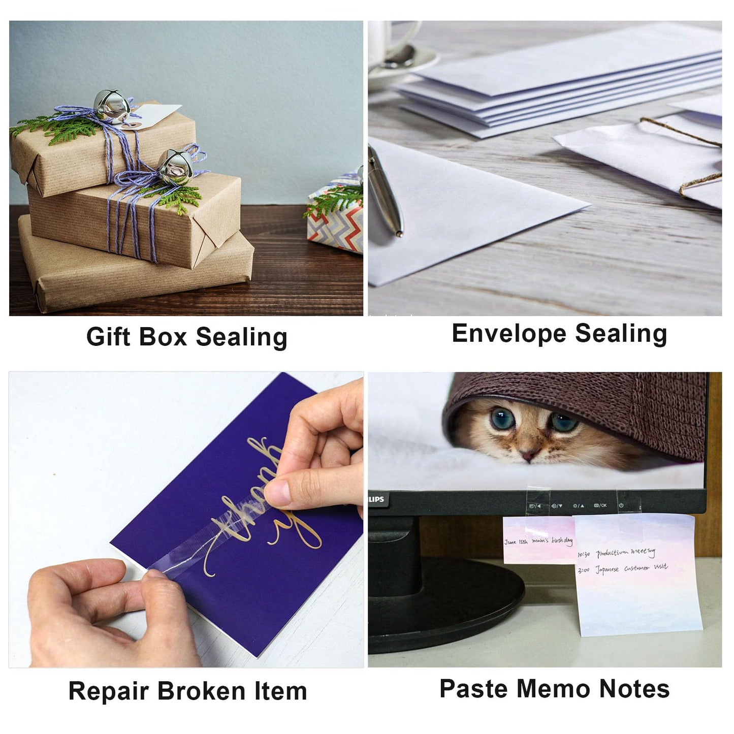 BOMEI PACK 10Rolls Clear Tape Refills for Dispenser, Transparent Gift Wrap Tape 3 Core Tape for Home, School and Office, 3/4inch x 50yds