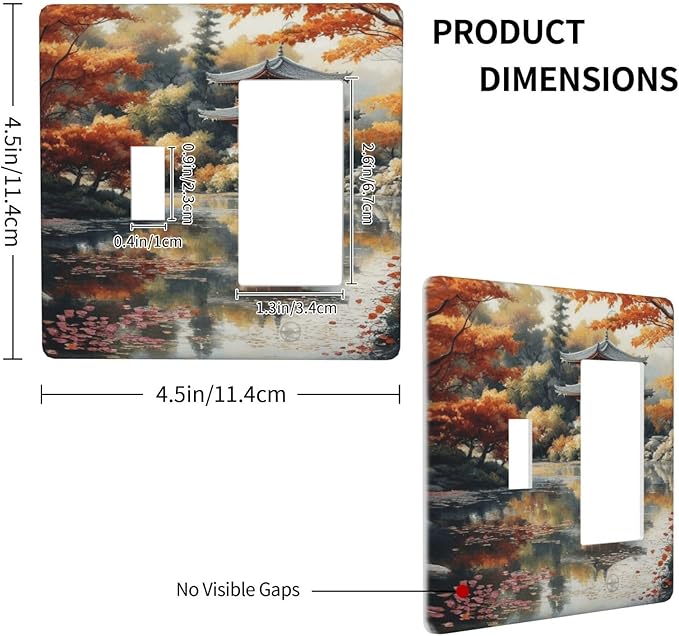 Decorative Art Light Switch Covers Lake & Pagoda in Fall 2 Gang Single Toggle Rocker Combination Electrical Faceplate Switchplate Wall Plate for Home Decor