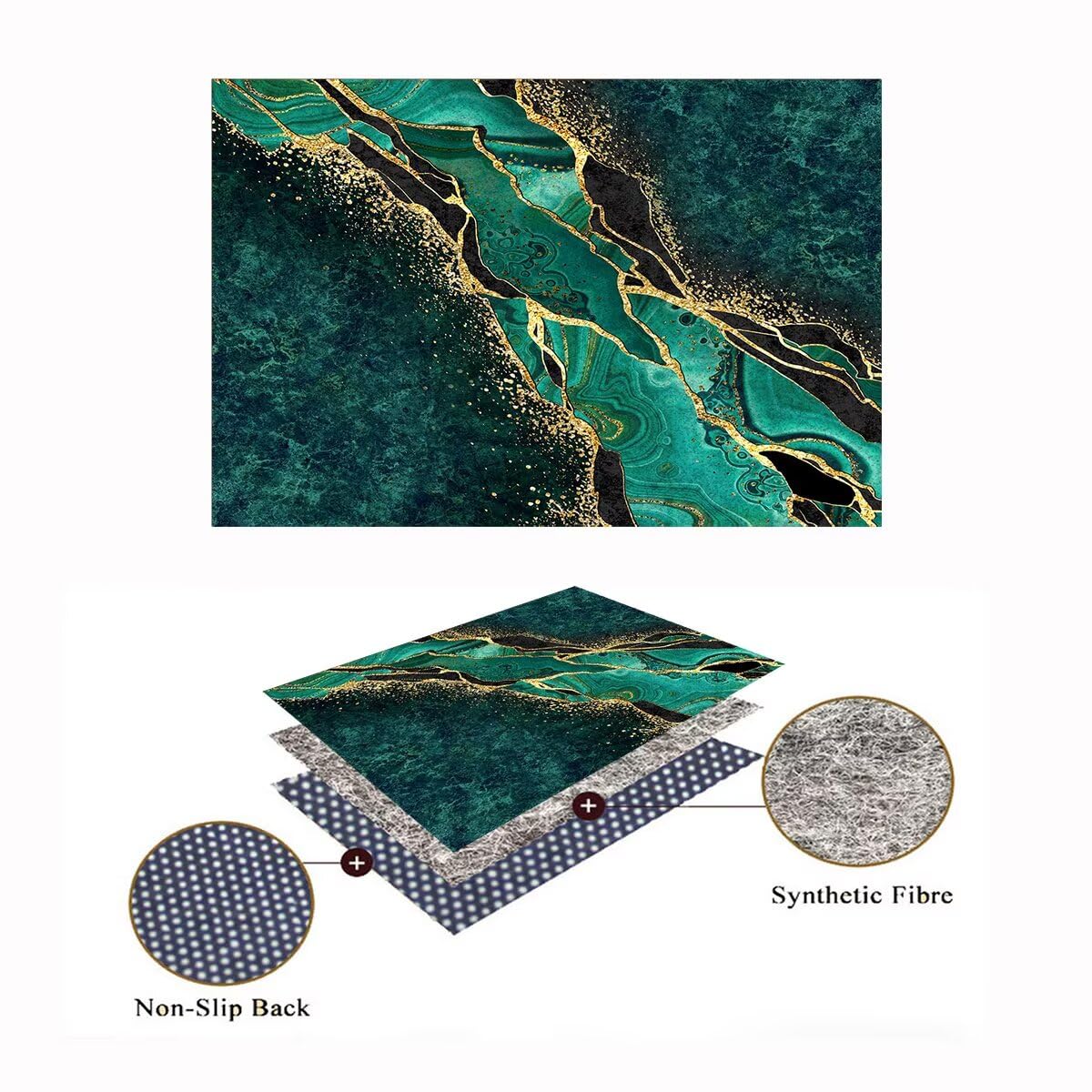 Qmkmyy Luxury Emerald Green Black Gold Marble Abstract Bedroom Rugs 5'x8' for Living Room Modern Aesthetic Glitter Area Rug Soft Cozy Carpet Floor Mats