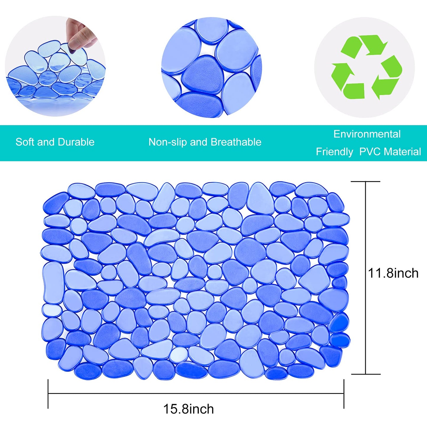 Coopay Sink Mat Pebble Sink Protectors for Kitchen Sink, PVC Eco-friendly Adjustable Stainless steel Porcelain Dish Drying Pad, Protector for Bottom of Kitchen Sink, 15.8 x 11.8 inches (2 Pack, Blue)