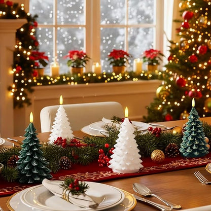 Christmas Decorations Indoor, Christmas Decor - Christmas Tree Candles Battery Operated, Flameless LED Candle Lights with 6H Timer, Xmas Home Decor, Set of 2(White)