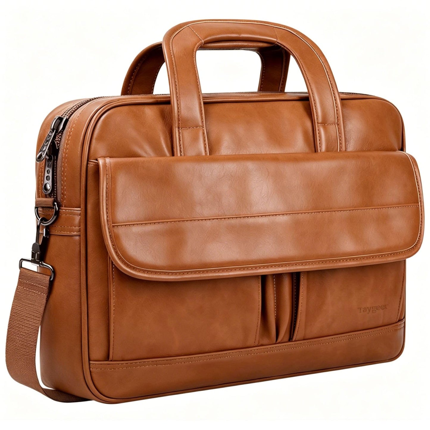 Taygeer Leather Laptop Bag for Men Women, Premium Laptop Briefcase Fits Up to 15.6 Inch Notebook, Waterproof Portable Shoulder Messenger Crossbody Bag Carry On Case for Travel Business Office, Brown
