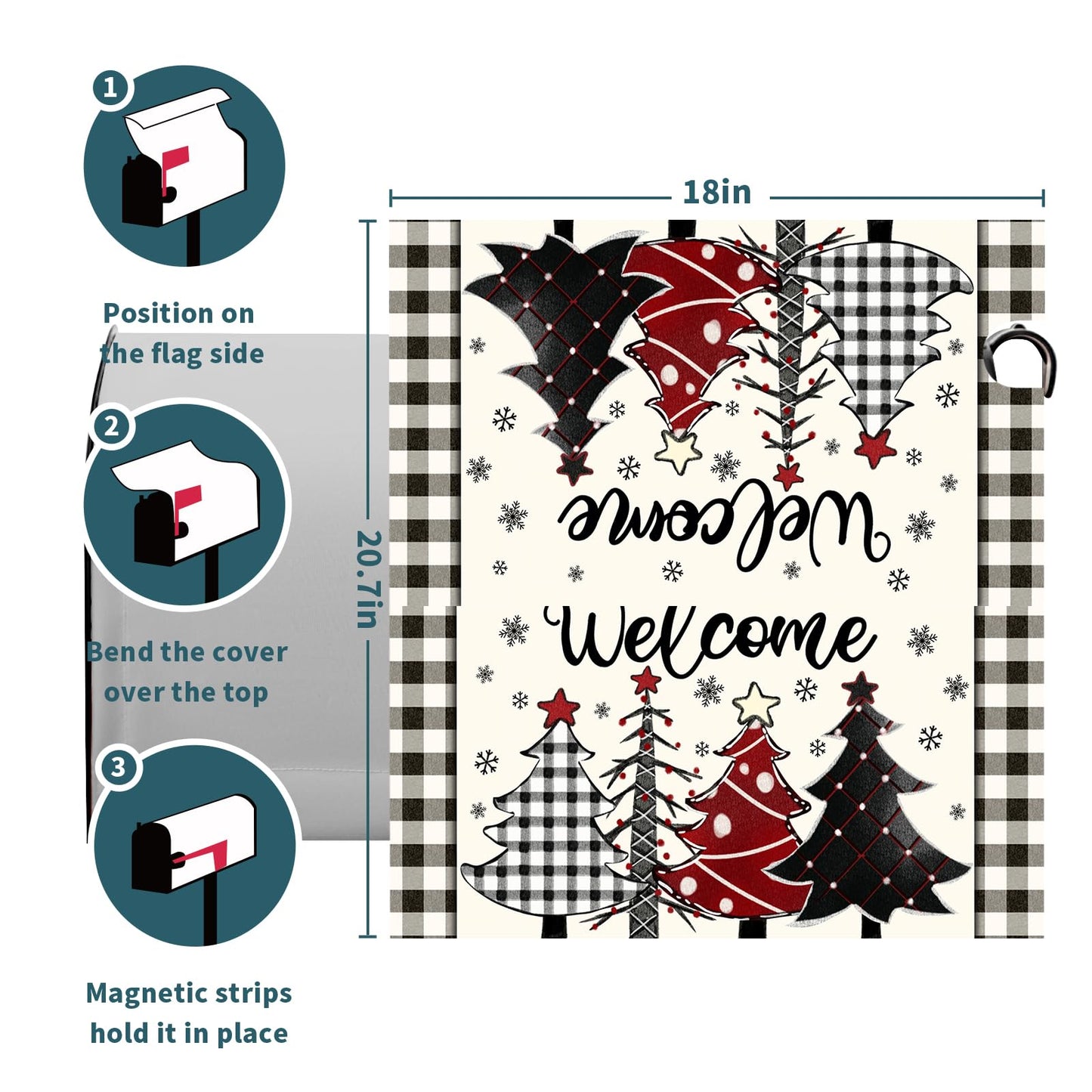 Miaoquhe Christmas Buffalo Plaid Mailbox Covers Magnetic Standard Size 21"x18" Winter Welcome Tree Mailbox Wraps Xtmas Snowflakes Post Letter Box for Holiday Outdoor Decoration