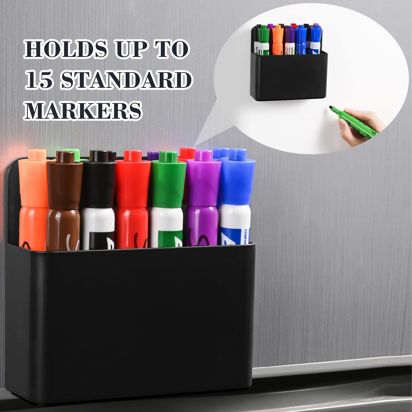Lidwot Set of 2 Black Strong Magnetic Dry Erase Marker Holders - Pen Holders for Whiteboard, Fridge, Locker, Magnetic Organizer for Office, Kitchen, and School. No Drilling, Nails, or Glue Needed
