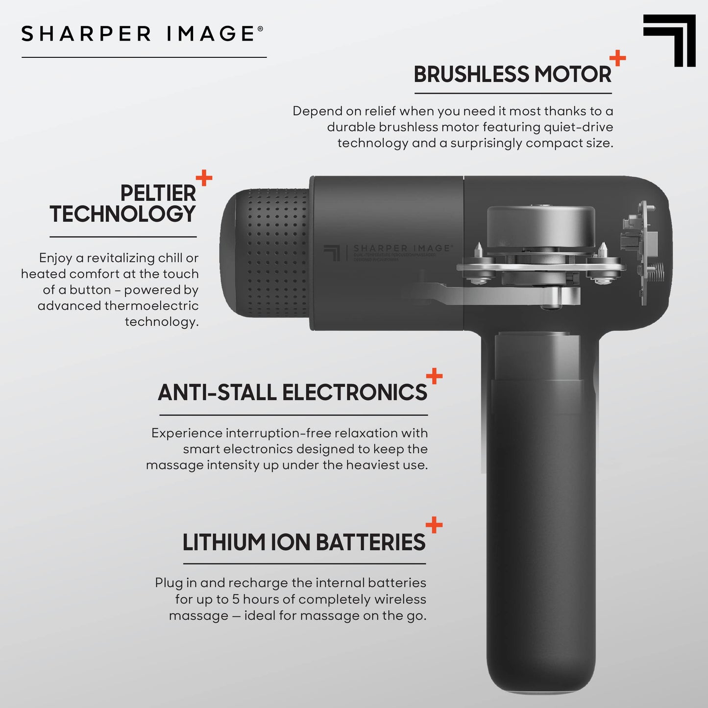 Sharper Image® Powerboost® Pro+ Hot & Cold Deep Tissue Massage Gun - 6 Speeds, 6 Attachments, 5-Hour Battery, Travel Case, Charging Base, Shoulder & Back Massager, Pain Relief Tool, FSA Eligible