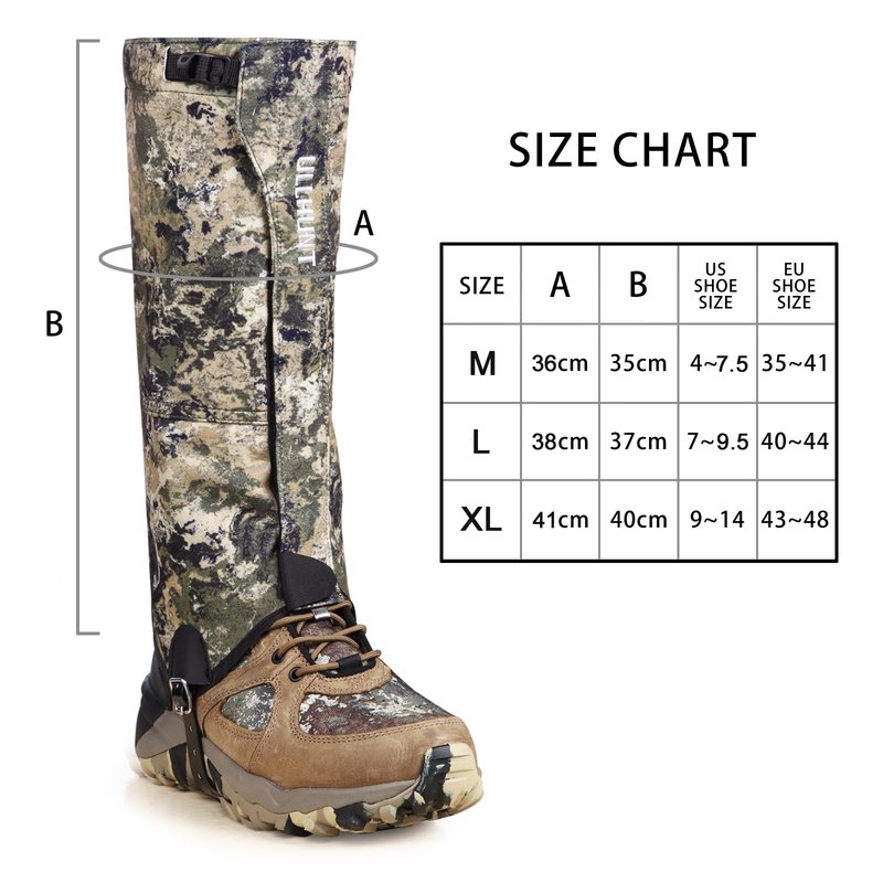 QOGIR Hunting Gaiters Boot Gaiters, Durable Leg Gaiters for Hunting, Waterproof Hiking Gaiters with Upgraded Rubber Foot Strap, Adjustable Snow Boot Gaiters for Hiking, Hunting, and More (Medium)