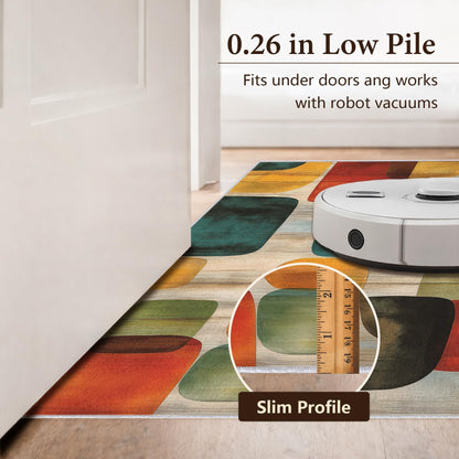 Tzvjxln Mid Century Geometric Area Rug 5x8 ft, Retro Color Block Abstract Statement Rug, Low Pile Non-Slip Washable Indoor Rug for Living Room Bedroom