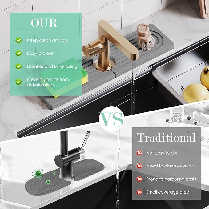15.7'' Long Stone Faucet Mat for Kitchen Sink-Diatomite Quick Dry Kitchen Sink