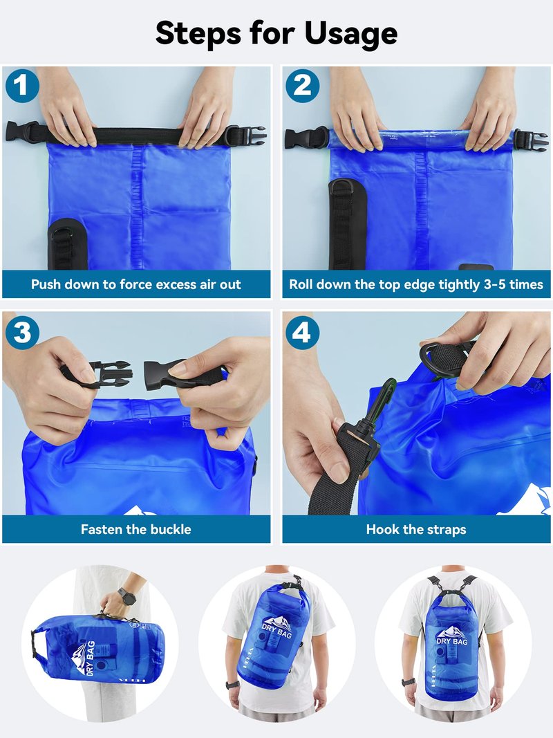 HEETA Dry Bag Waterproof for Women Men, Roll Top Lightweight Dry Storage Bag Backpack with Phone Case for Travel Swimming Boating Kayaking Paddle Board Camping Beach Accessories (Navy Blue, 5L)