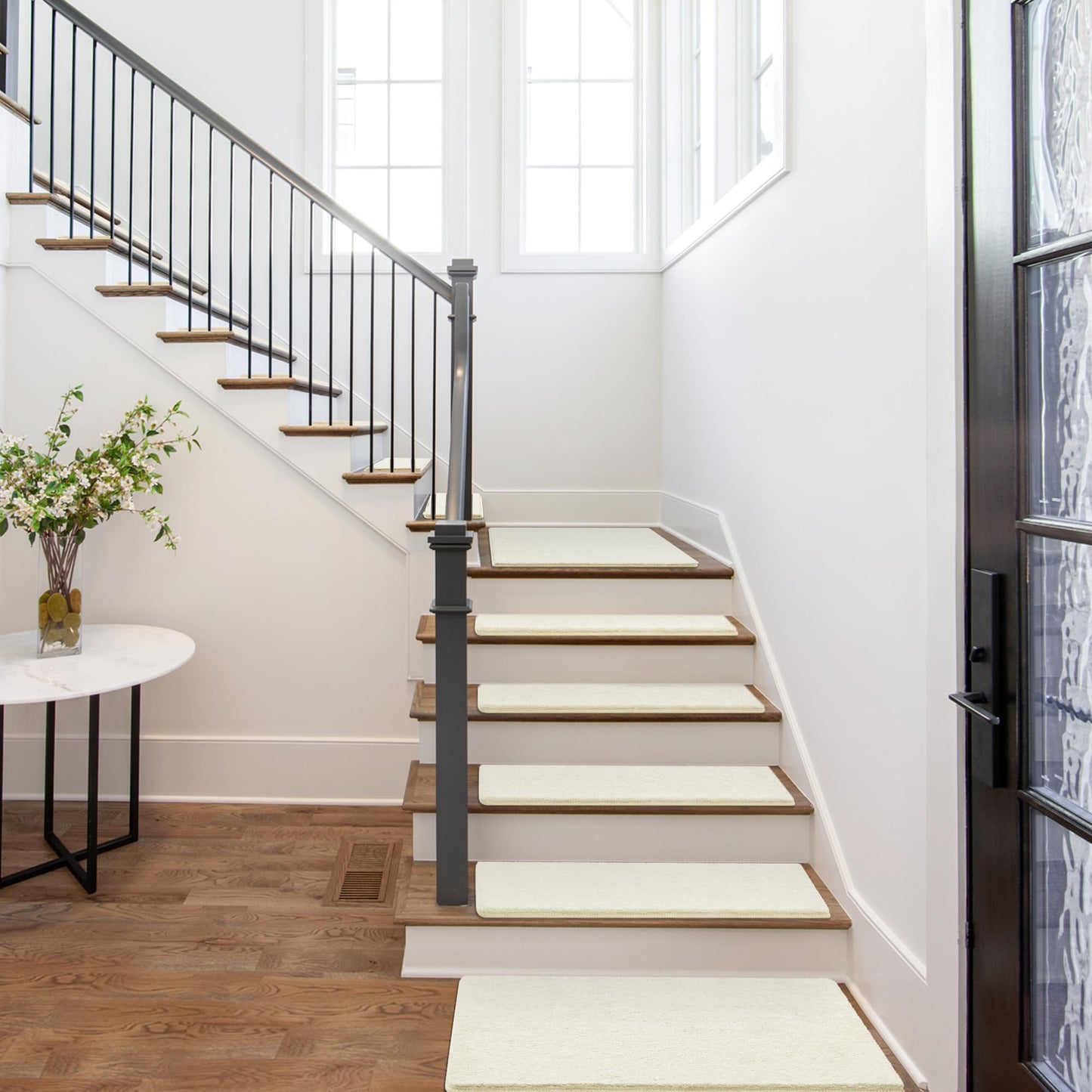 PURE ERA Carpet Stair Treads Ultra Plush 8" X 30" Soft Indoor Stair Protectors Pet-Friendly Non-Slip Skid Resistant Tape Free Washable Reusable(14 Pieces, White)