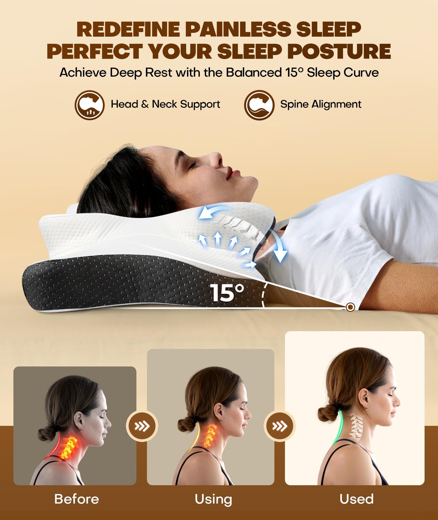 Cozyplayer True Cooling Cervical Neck Pillow for Pain Relief, Ergonomic Side Sleeper Pillow for Neck Support, Odorless Orthopedic Contour Memory Foam Pillows, Bed Pillow for Back Stomach Sleeper
