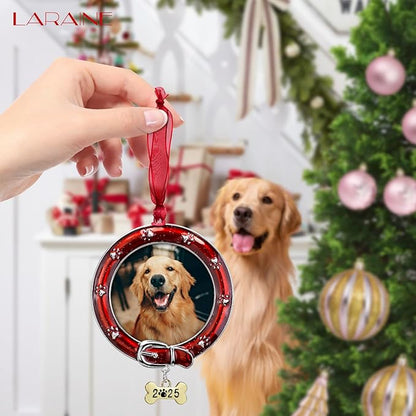 Laraine Christmas Tree Ornaments – Decorative Hanging 2025 Holiday Keepsake Gift Dog Pendant with 2.5” Photo Frame Insert for Picture of Pet (Dog Red (2025))