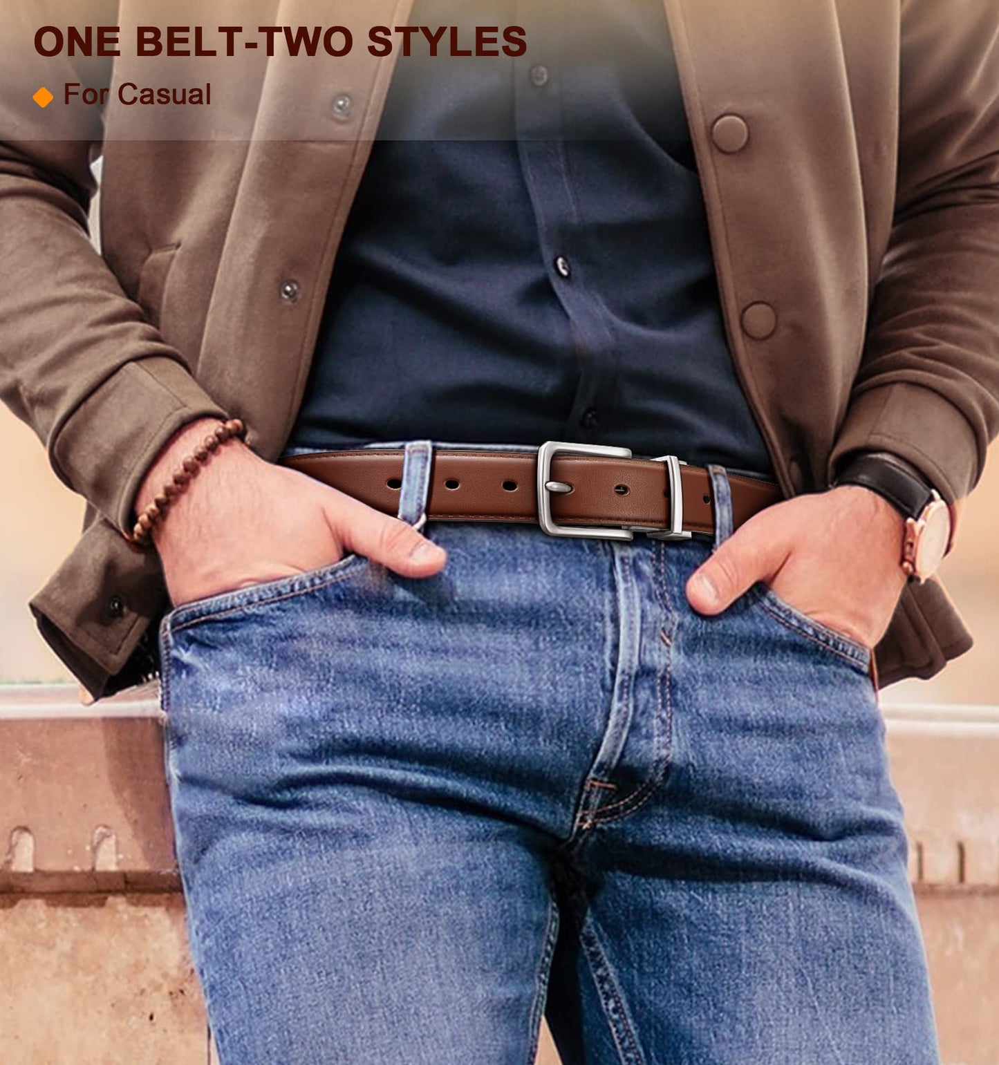 BULLIANT Men's Belt,Reversible Belt Adjustable For Gift Men 1.25”-Cut For Fit-2 Sides in 1 Belt(Not 2)(Black/Light Brown,32"-34" Waist Adjustable)