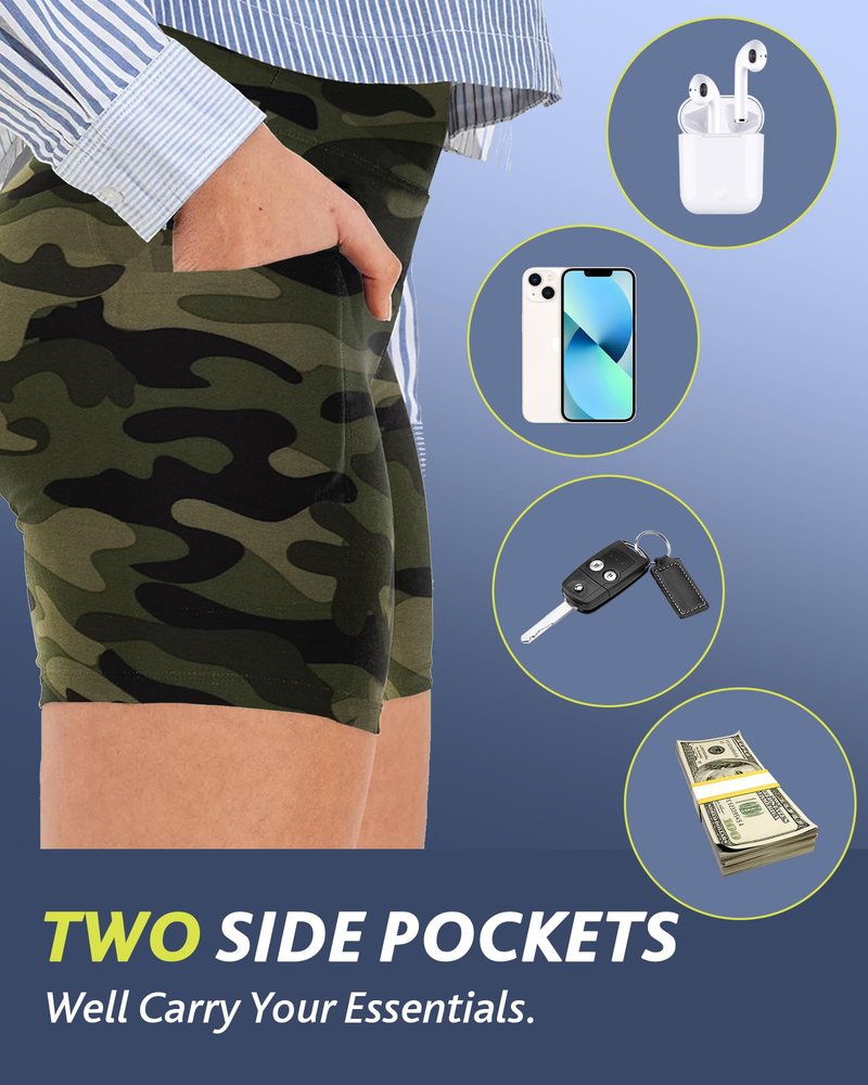 CAMPSNAIL Biker Shorts Women with Pockets - 3"/5"/8" High Waisted Workout Spandex Tummy Control Gym Running Yoga Shorts Green Camo