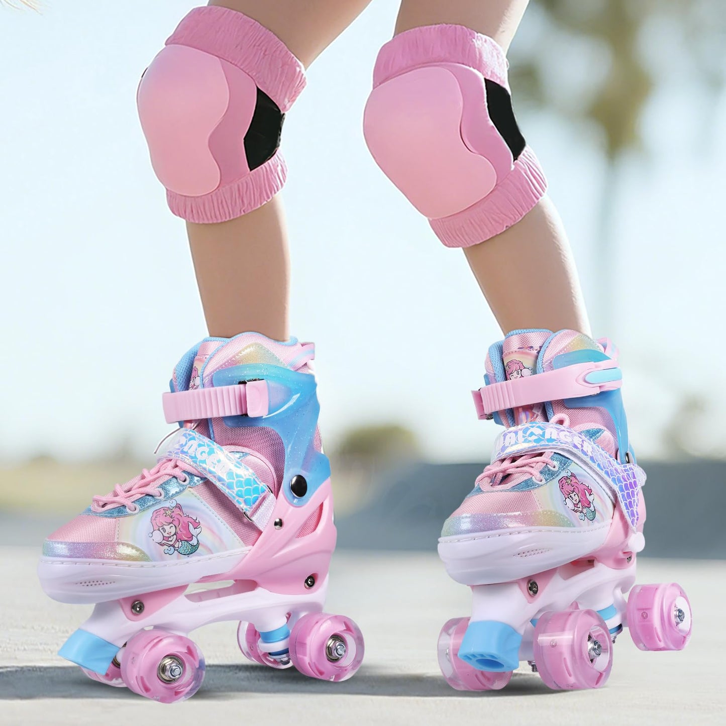 Hualonger Roller Skates,4 Size Adjustable Roller Skates Kids,Light-Up Wheels and Adorable Cartoon Designs, Multiple Layers of Protection for Girls and Boys,Suitable Indoor Outdoor
