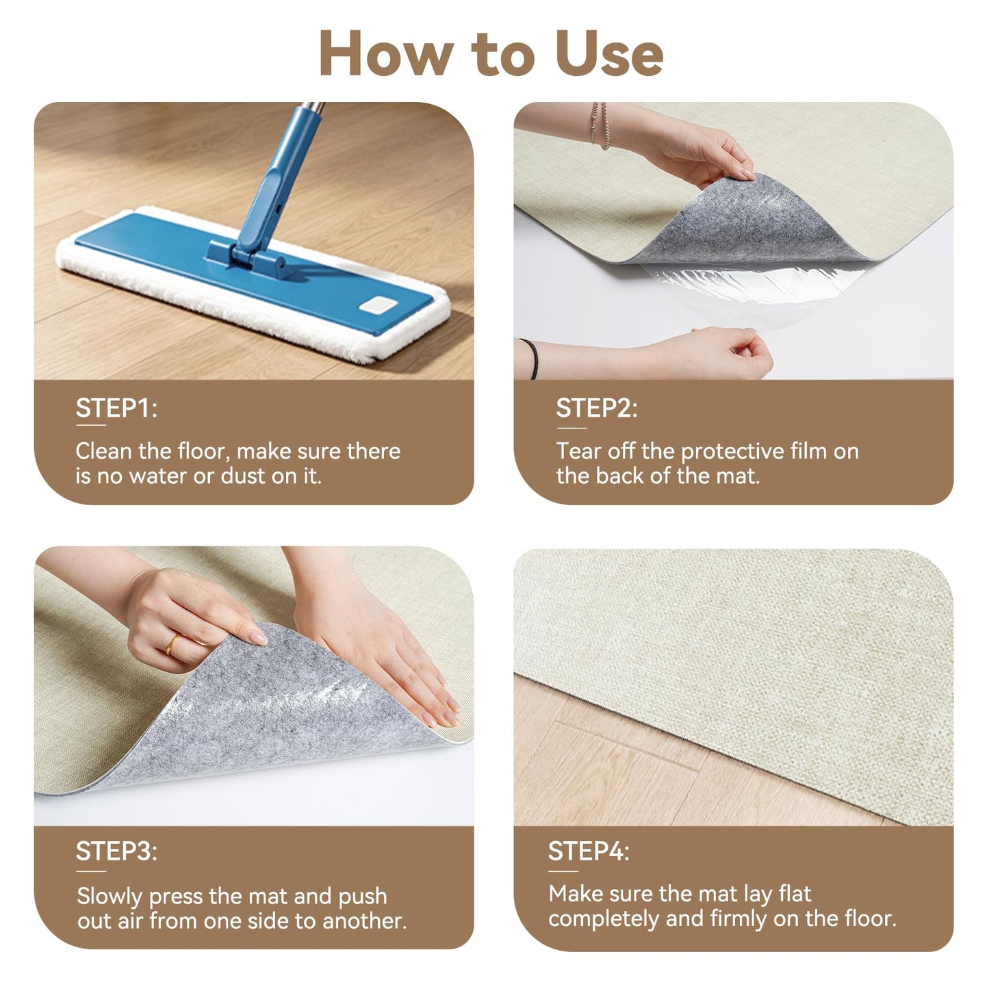 YDKGL PU Office Chair Mat for Hardwood Floor, 32"x48" Self-Adhesive Rolling Chair Mat for Under Desk, Large Non-Slip Heavy Duty Hard Floor Protector for Wood/Tile, Desk Rug for Home Office Beige