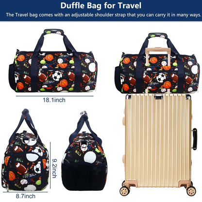 Gym Travel Duffle Bag for Boys - Gymnastics Sports Dance Bag with Shoe Compartment & Wet Pocket Football Kids Travel Bag Teens Weekender Sleepover Carry