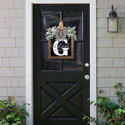 16'' Personalized Last Name Welcome Sign, Door Wreaths for Front Door Outside, Spring Wreath for Front Door Decor, Farmhouse New Home Gifts for Home (G)