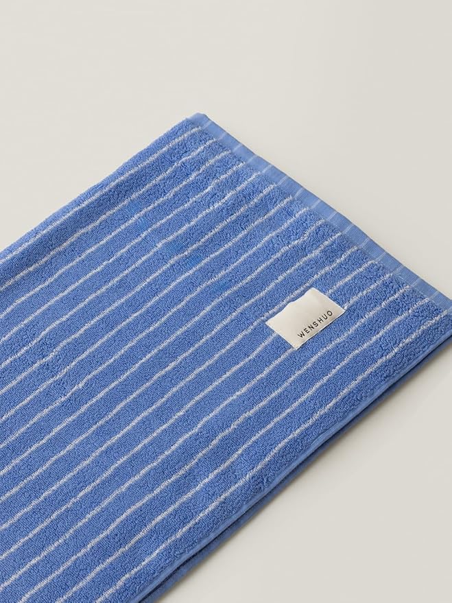WENSHUO Azure Holiday-Striped Pure Cotton Bath Towel, 100% Combed Cotton