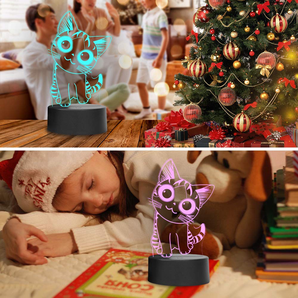 i-CHONY Cat Night Light, 3D Optical Illusion Lamp, 7 Colors