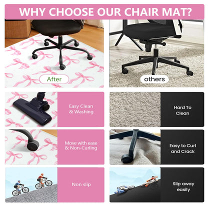 yueyaer Office Chair Mat for Hardwood/Tile Floor, 36"x48"Desk Chair Mat for Rolling, Non Slip Under TPR Backing Low-Pile Rug(Pink Cute Bow)
