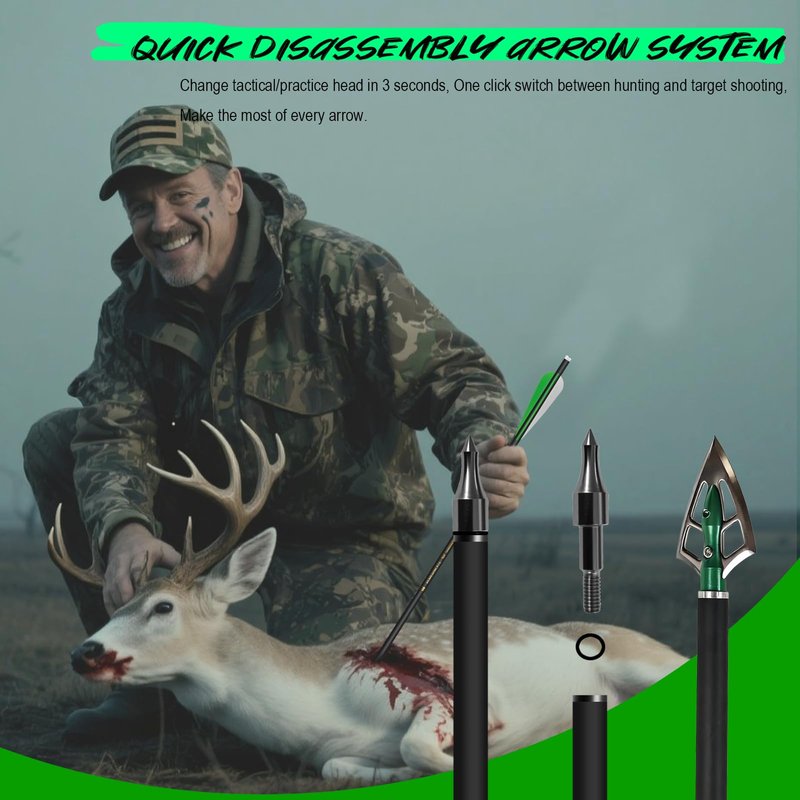 e5e10 Crossbow Bolts 20 Inch Carbon Crossbow Arrows Kit Included 12 pc Carbon Archery Arrows & 6 pc Hunting Broadheads & 2 pc Targets Paper Made Degradable Plastic for Hunting, Practice(Green)
