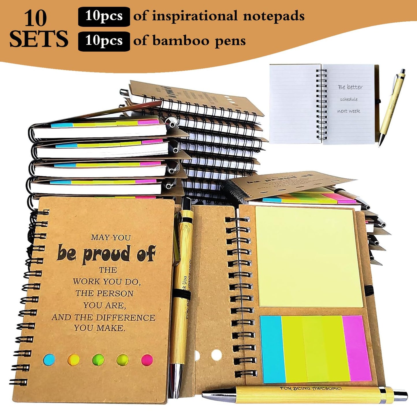 2026 Inspirational Spiral Notebook 10 Sets Portable Employee Appreciation Gifts Bulk Journals with Sticky Note Pen for Teachers Students Friends Colleagues Volunteer Nurse and Family Thank You Gifts