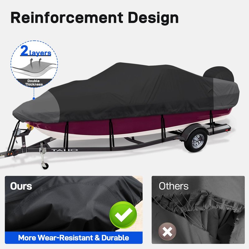 Mionovity Bass Boat Covers 17-19ft, 600D Heavy Duty Waterproof Boat Cover 17 18 19 Foot (17'-19' with Motor Cover), Fits V-Hull, Fishing, Runabout Bowrider Boat