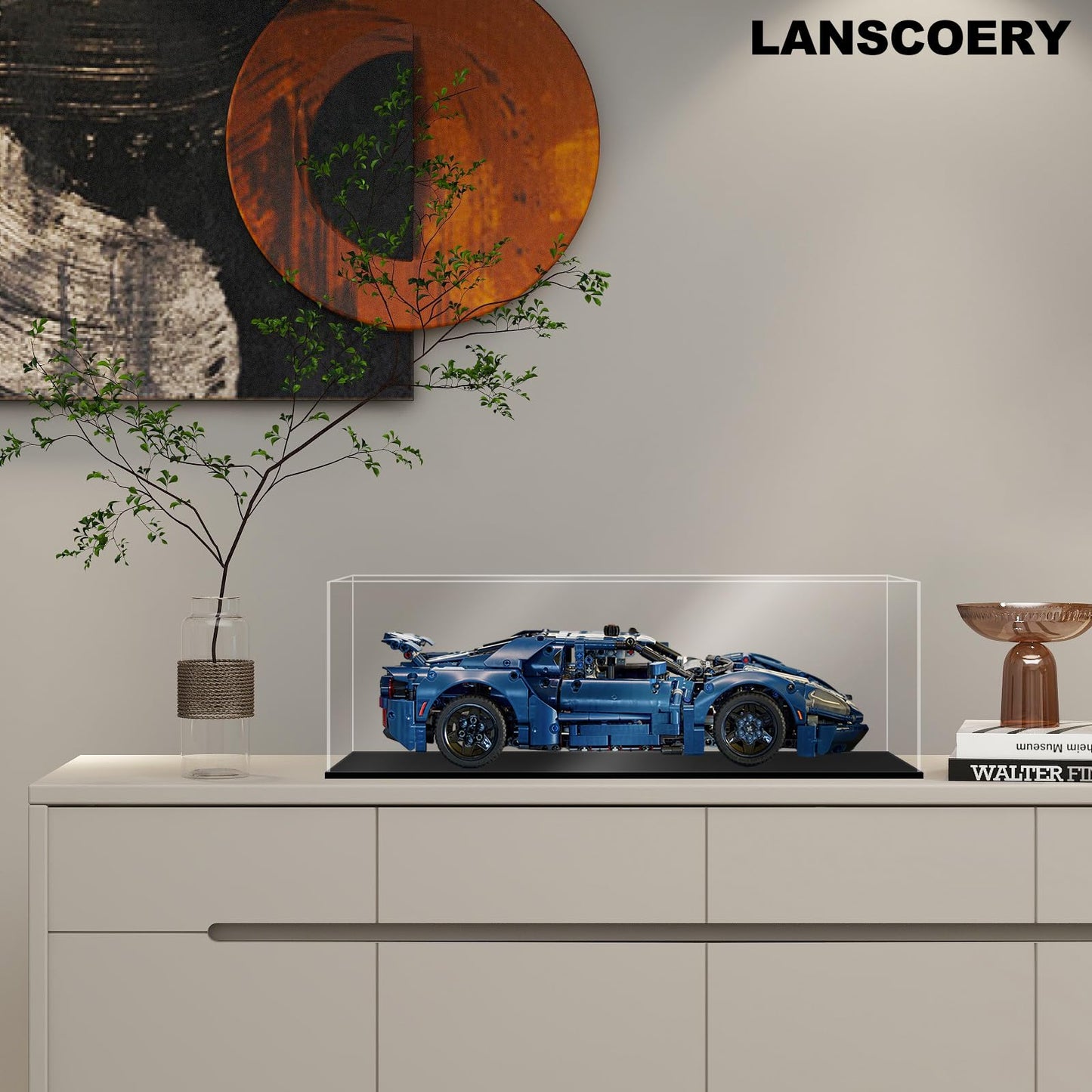 LANSCOERY Acrylic Display Case, 10x5x4 in, Upgraded Thickened UV-Resistant Showcase, 98% Clarity Dustproof Box with Glossy Black Base for Action Figures, LEGO & Models, Includes Scraper & LED Light