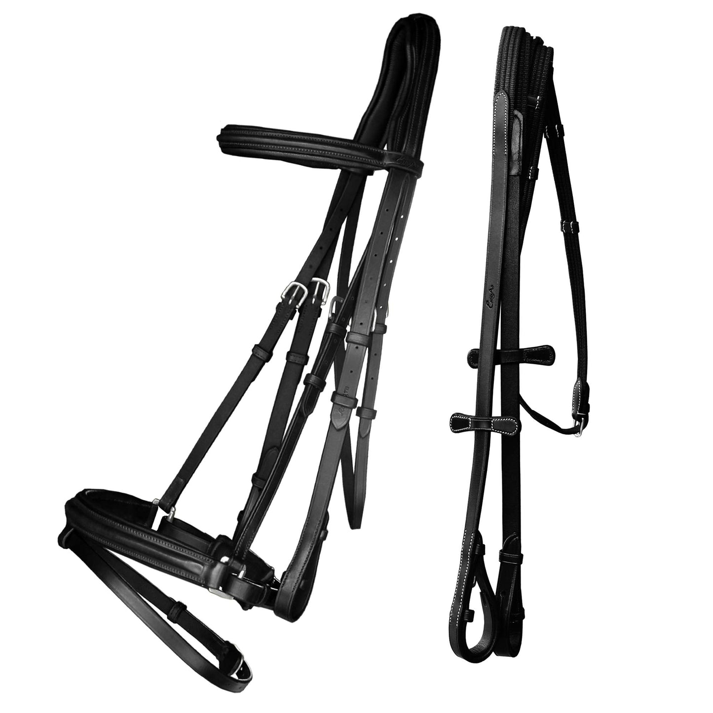 Exion Dressage Bridle with Anti-Pressure Crownpiece | Anatomical Padded Crank Noseband with Flash, Soft Browband & Web Reins with Hand Stoppers | Premium Leather Horse Bridle for Comfort & Control